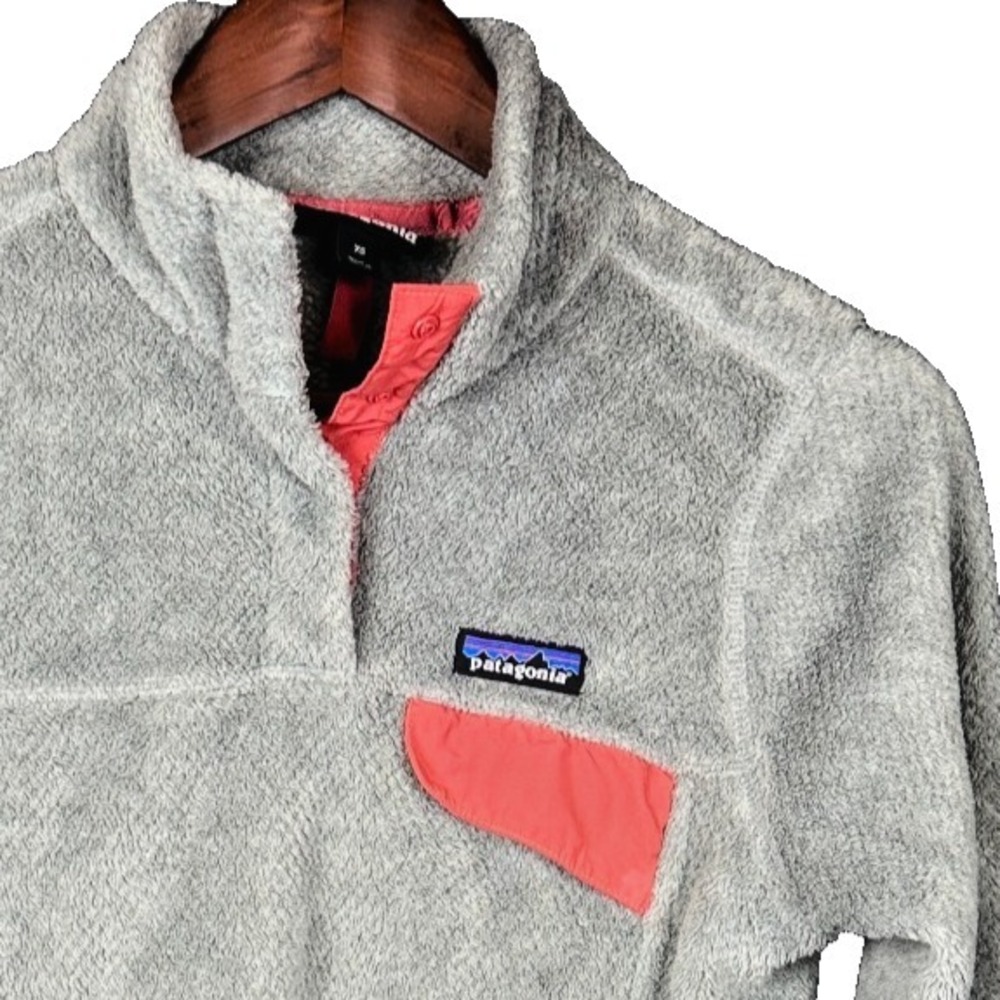 Patagonia Fleece Sweater Womens Extra Small Los Gatos Snap-T Pullover Gray Pink